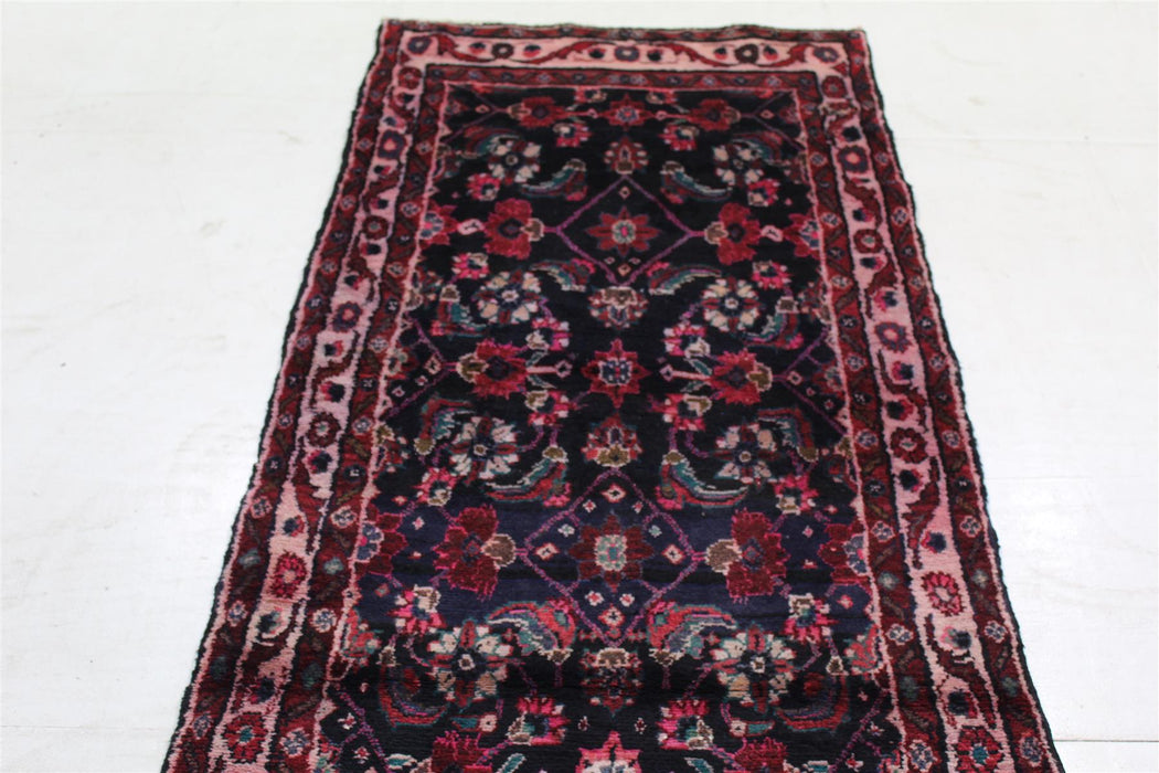 Traditional Vintage Black & Red Floral Handmade Wool Runner 95cm x 285cm top view homelooks.com