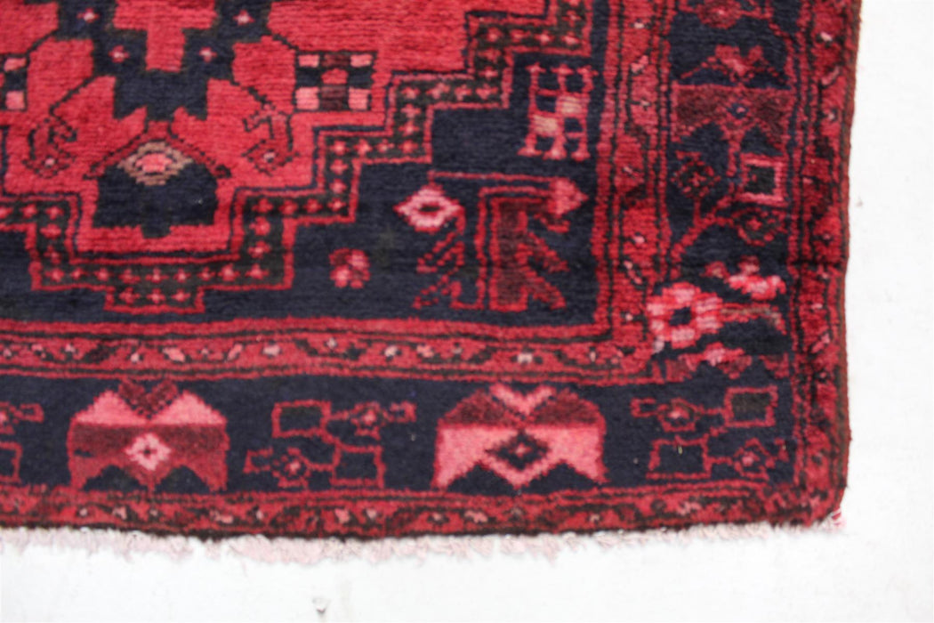 Traditional Red & Black Vintage Handmade Oriental Wool Rug 105cm x 148cm