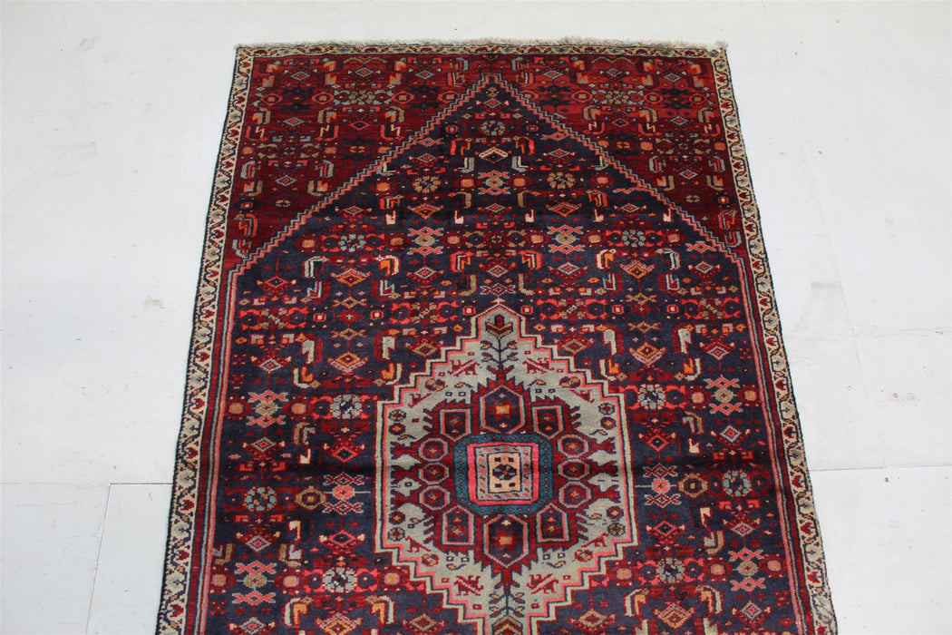 Classic Navy & Red Medallion Traditional Vintage Handmade Wool Rug 100 X 170 cm top view homelooks.com