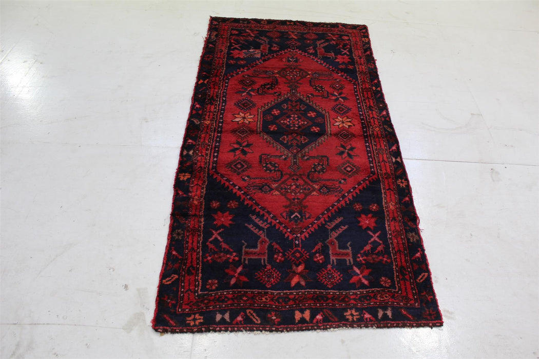 Traditional Antique Red Handmade Oriental Medium Wool Rug 94cm x 192cm