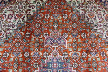 Lovely Traditional Handmade Orange Antique Oriental Wool Rug 140 X 225 cm design details www.homelooks.com