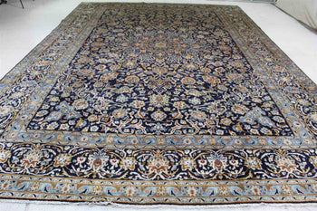 Lovely Traditional Vintage Navy Blue Handmade Oriental Wool Rug 312 X 435 cm homelooks.com 