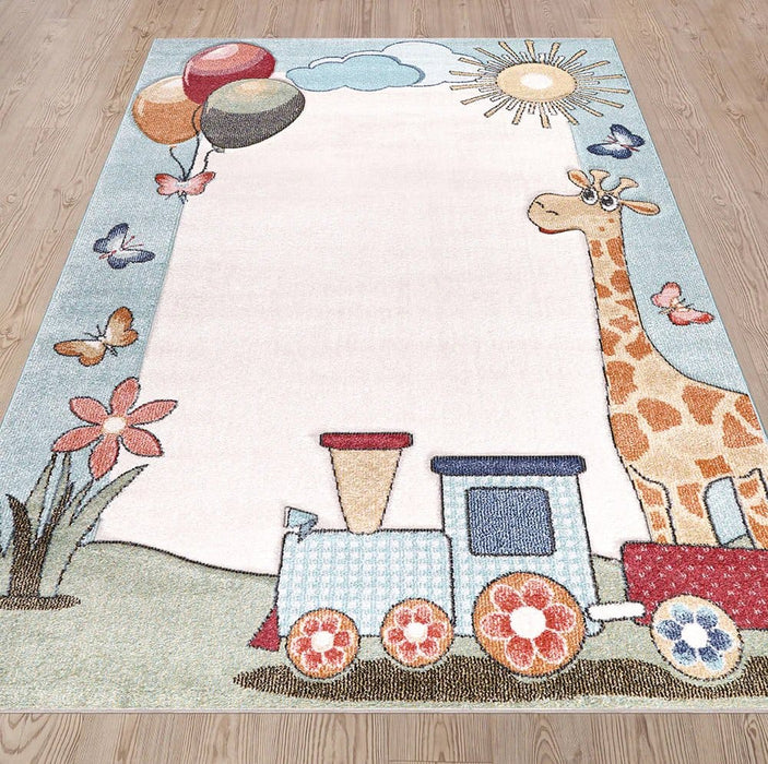 Funny Kids Little Train Cream Gold Rug over-view www.homelooks.com