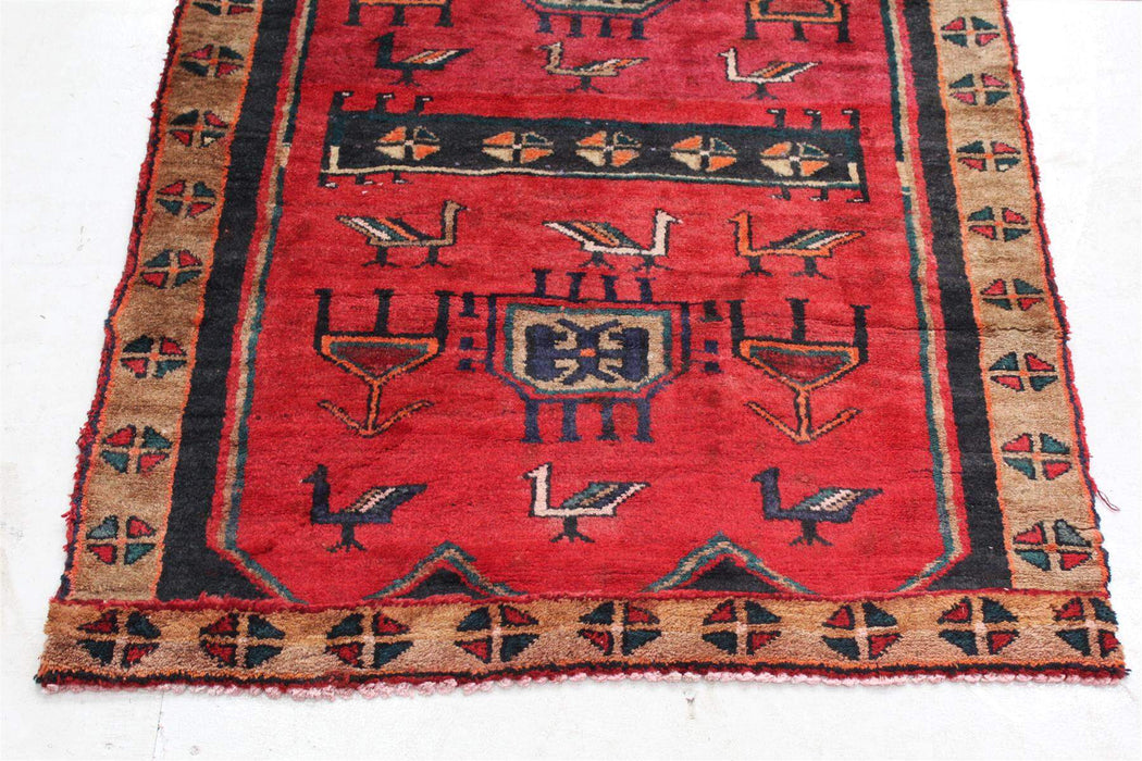 Delightful Vivid Red Geometric Traditional handmade Vintage rug 93 X 185 cm bottom view www.homelooks.com
