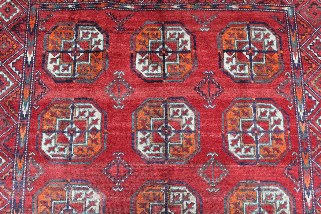 Traditional Vintage Geometric Oriental Handmade Red Wool Rug 117cm x 240cm