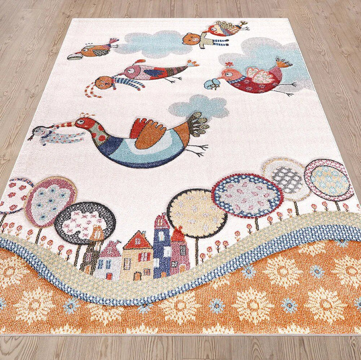 Kids Flying Birds Cream Gold Rug over-view www.homelooks.com