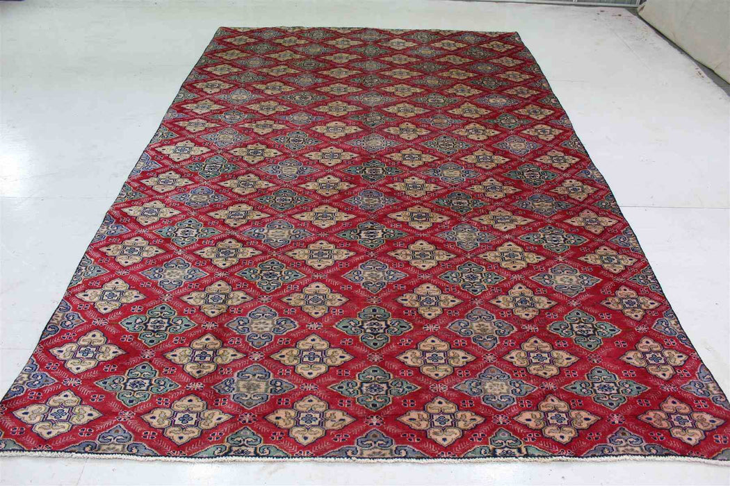 Lovely Traditional Red Vintage Geometric Handmade Oriental Wool Rug 202cm x 312cm www.homelooks.com