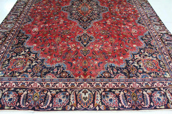 Classic Red Traditional Vintage Medallion Handmade Oriental Wool Rug 265 X 360 cm bottom view www.homelooks.com