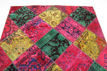 Beautiful Multi Coloured Patchwork Traditional Handmade Rug 170 X 230 cm top view www.homelooks.com