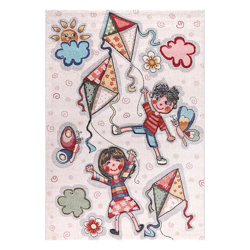 Funny kids Flying Kite Sand Cream Rug top view www.homelooks.com