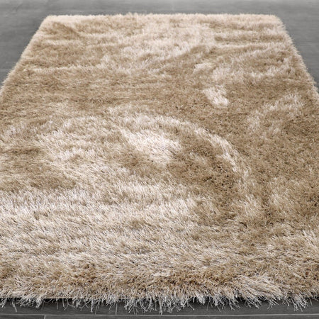 Lily Shimmer Beige Shaggy Rug over-view www.homelooks.com
