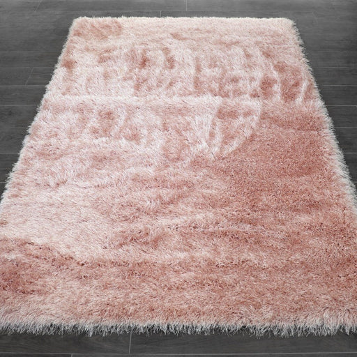 Lily Shimmer Blush Pink Shaggy Rug over-view www.homelooks.com