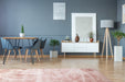 Lily Shimmer Blush Pink Shaggy Rug in living room www.homelooks.com