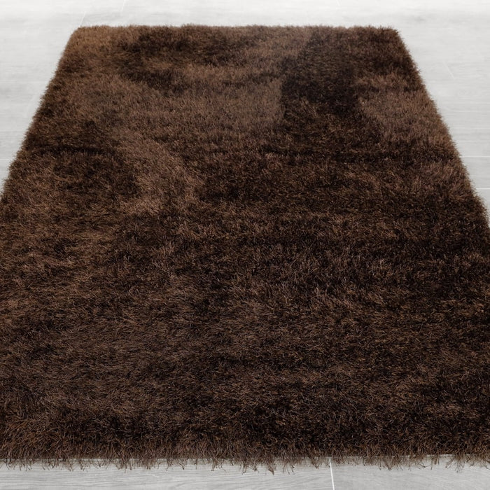 Lily Shimmer Brown Shaggy Rug over-view www.homelooks.com