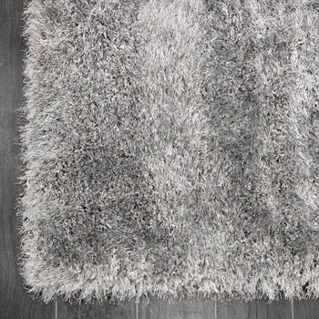 Lily Shimmer Grey Shaggy Rug corner view www.homelooks.com