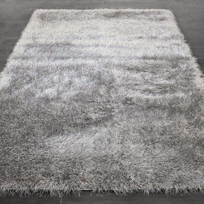 Lily Shimmer Grey Shaggy Rug over-view www.homelooks.com