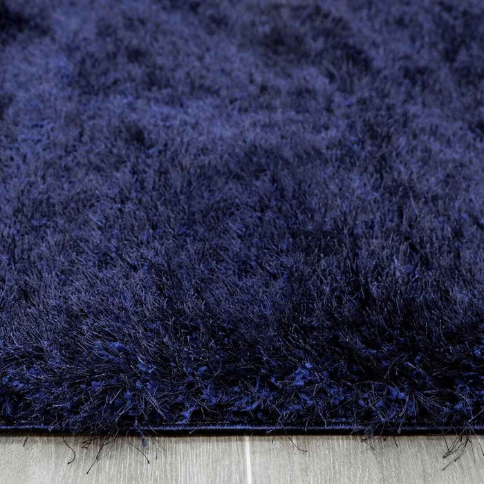 Lily Shimmer Navy Shaggy Rug texture detail www.homelooks.com