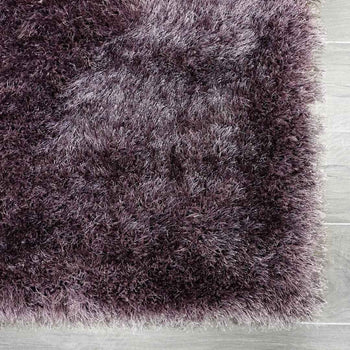 Lily Shimmer Purple Shaggy Rug corner view www.homelooks.com