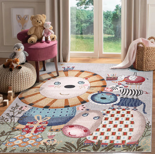 Funny Kids Happy Animals Cream Taupe Rug www.homelooks.com