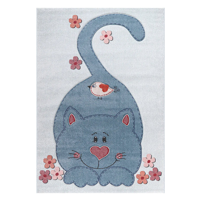 Funny Kids Loving Cat Blue Navy Rug top-view www.homelooks.com