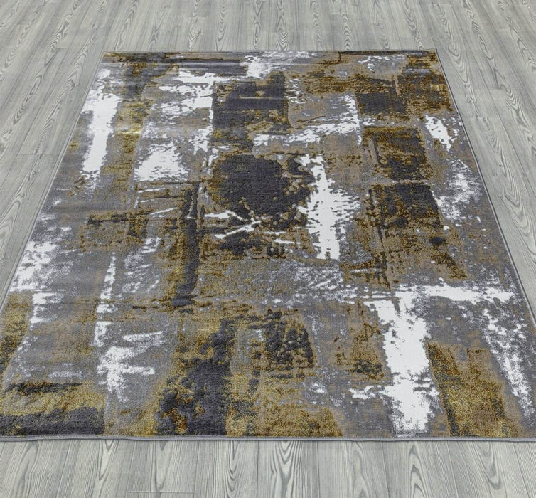 Ritz Abstract Modern Rug Gold & Grey (V1) over-view www.homelooks.com
