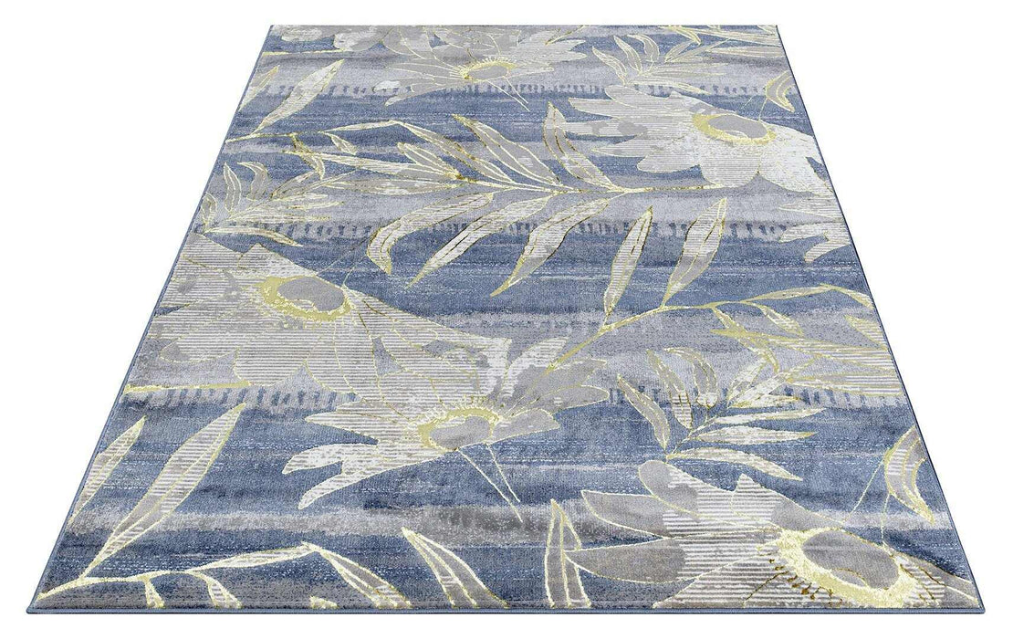 Ritz Floral Modern Rug Gold & Blue product over-view www.homelooks.com