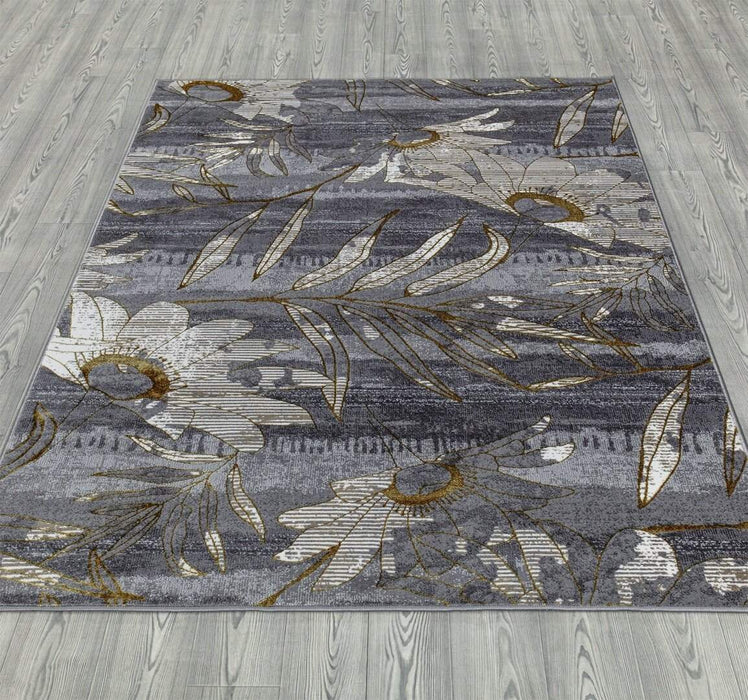 Ritz Floral Modern Rug Gold & Grey over-view www.homelooks.com