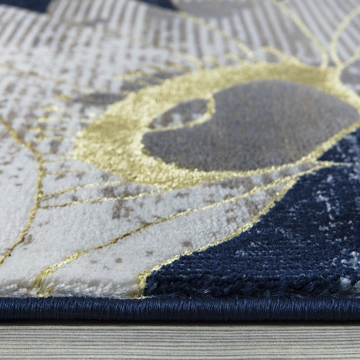 Ritz Floral Modern Rug Gold & Navy pile height www.homelooks.com
