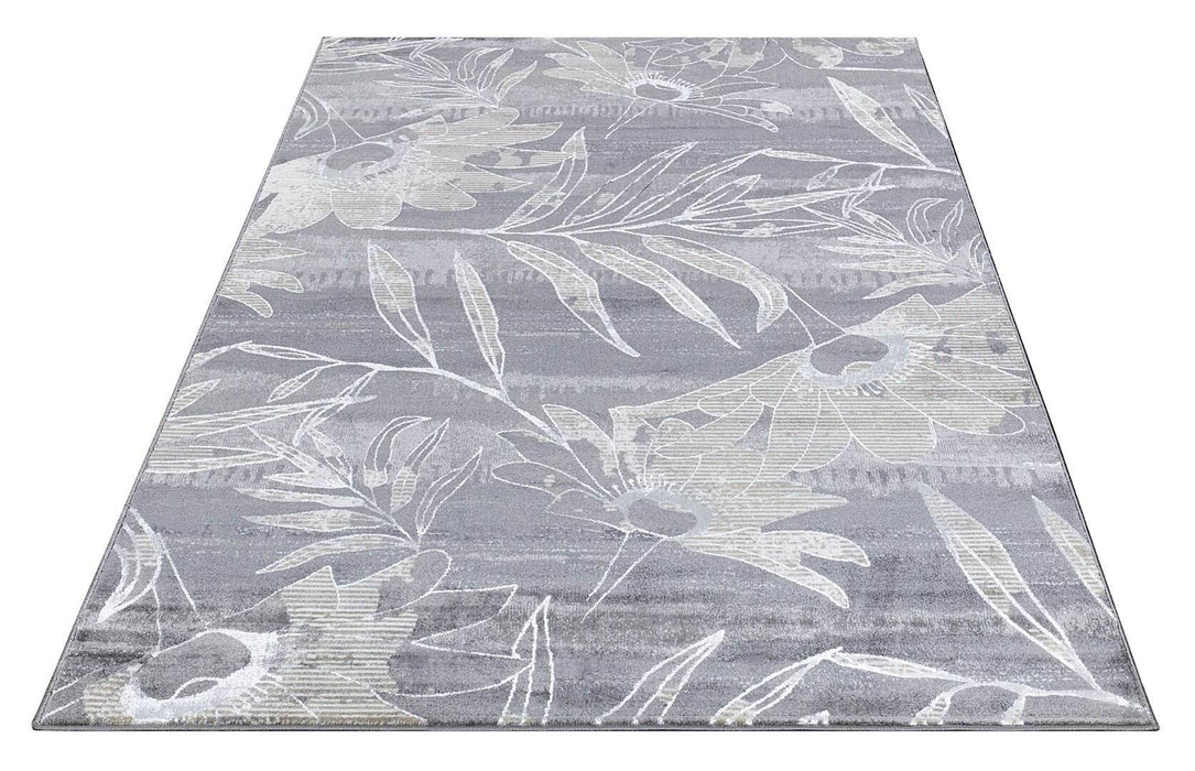 Ritz Floral Modern Rug Silver & Grey over-view www.homelooks.com
