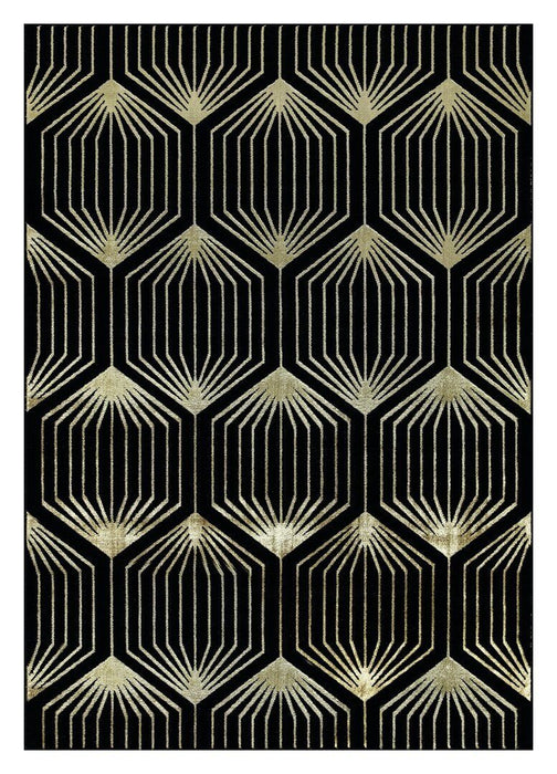 Ritz Geometric Contemporary Rug Gold & Black (V1) www.homelooks.com