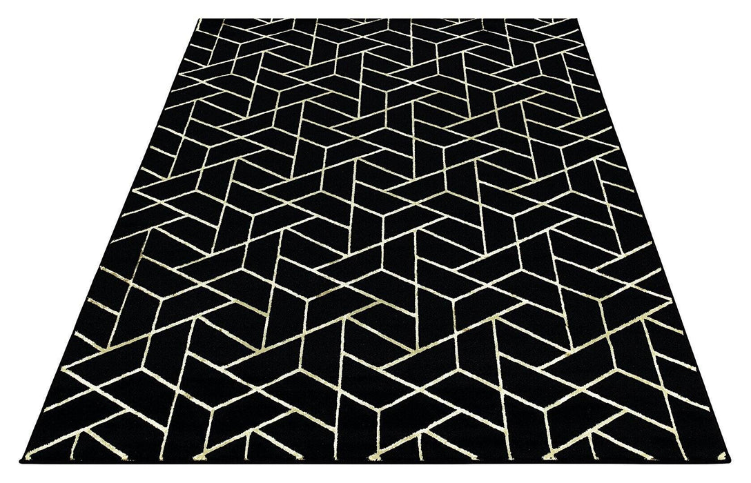 Ritz Geometric Contemporary Rug Gold & Black (V2) over-view www.homelooks.com