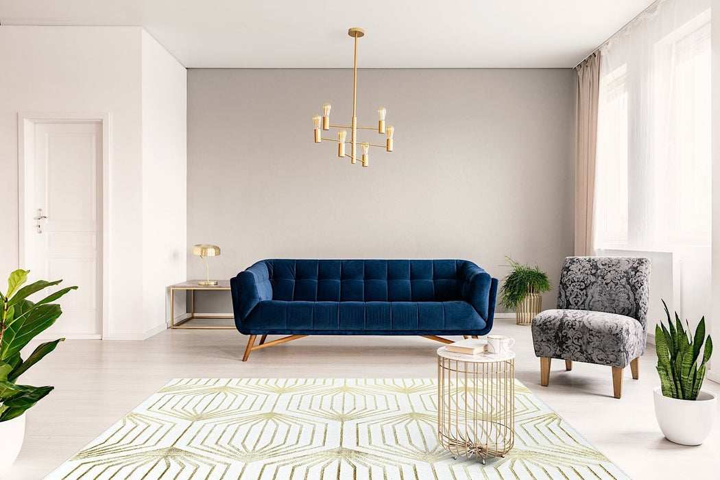 Ritz Geometric Contemporary Rug Gold & Cream (V1) in living room homelooks.com