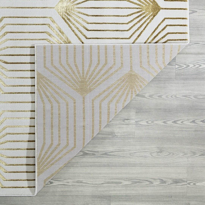 Ritz Geometric Contemporary Rug Gold & Cream (V1) folded corner homelooks.com