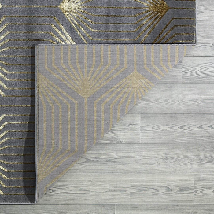 Ritz Geometric Contemporary Rug Gold & Grey (V1) folded corner homelooks.com