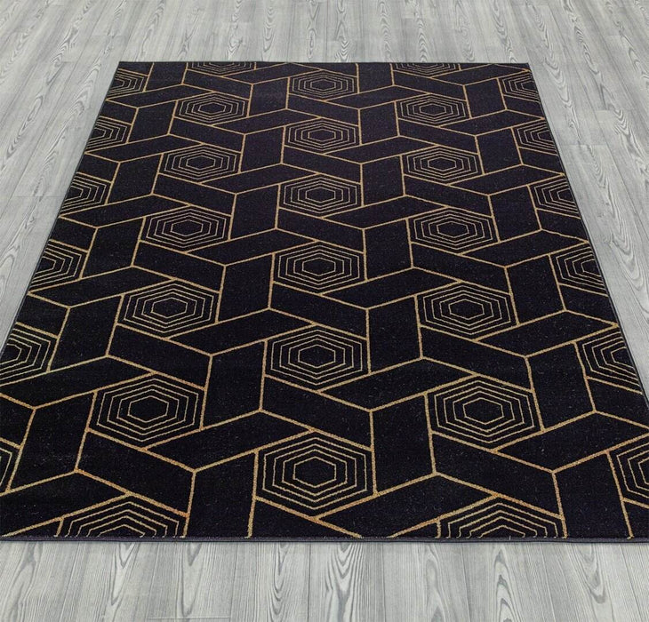  Ritz Geometric Design Rug Gold & Black on wooden floor homelooks.com