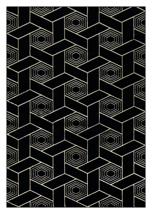 Ritz Geometric Design Rug Gold & Black homelooks.com