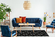 Ritz Geometric Design Rug Gold & Black in modern living room homelooks.com