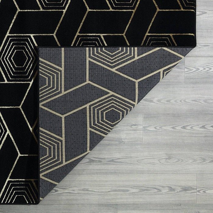 Ritz Geometric Design Rug Gold & Black folded corner homelooks.com
