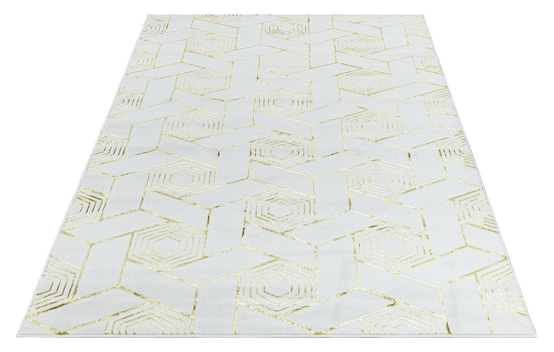 Ritz Geometric Design Rug Gold & Cream over-view homelooks.com