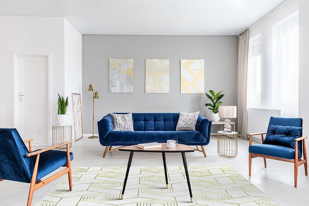 Ritz Geometric Design Rug Gold & Cream in living room homelooks.com
