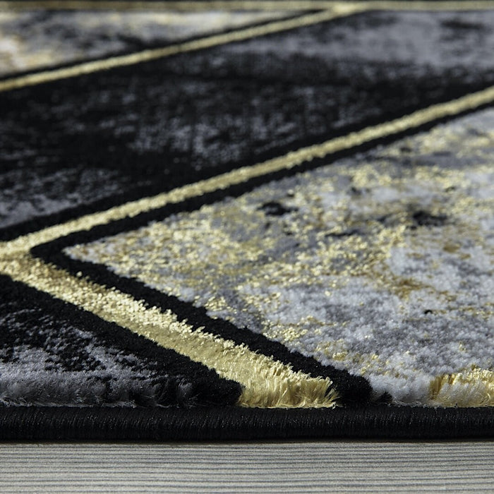 Ritz Geometric Modern Rug Gold & Black (V1) pile height homelooks.com