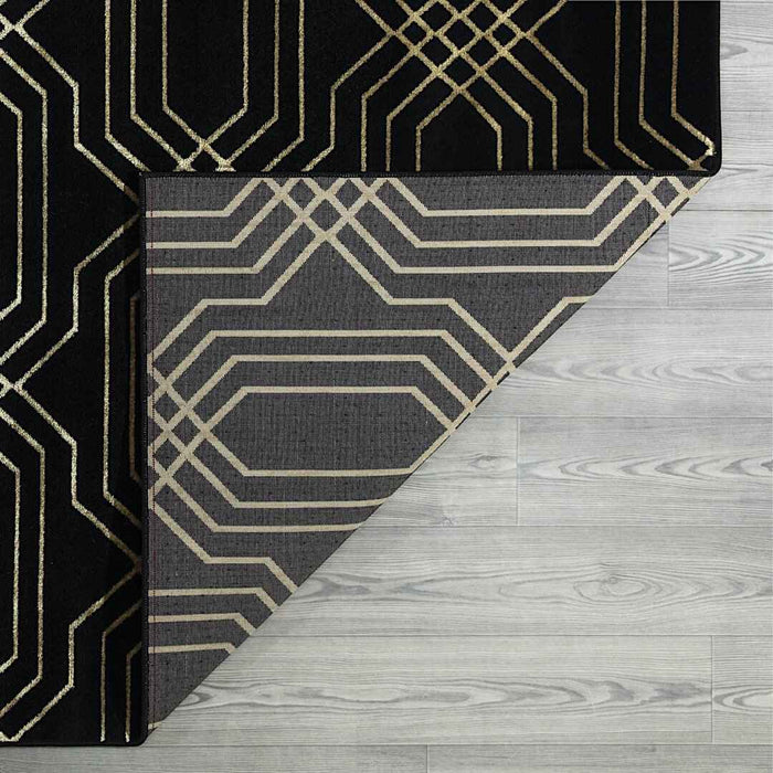 Ritz Geometric Modern Rug Gold & Black (V3) folded corner homelooks.com