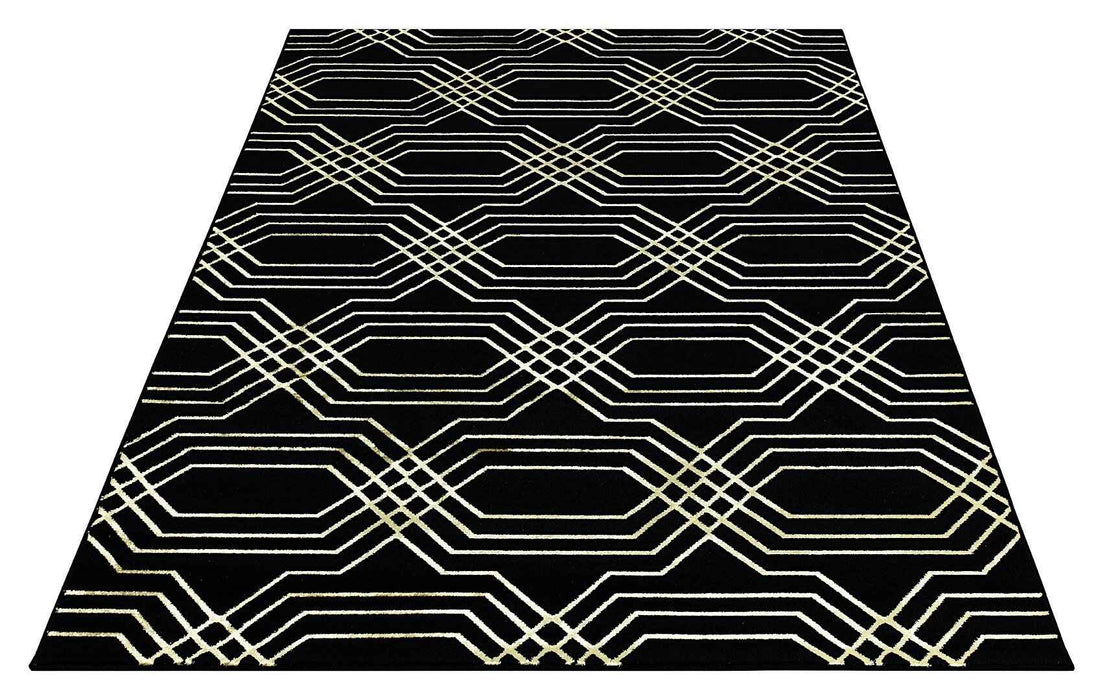 Ritz Geometric Modern Rug Gold & Black (V3) over-view homelooks.com