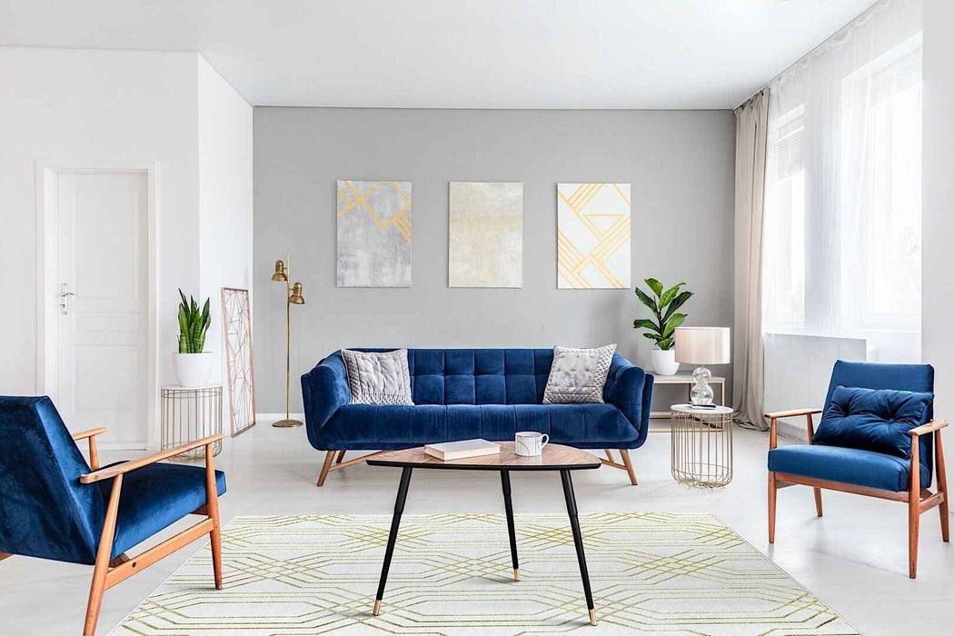 Ritz Geometric Modern Rug Gold & Cream (V1) in living room homelooks.com