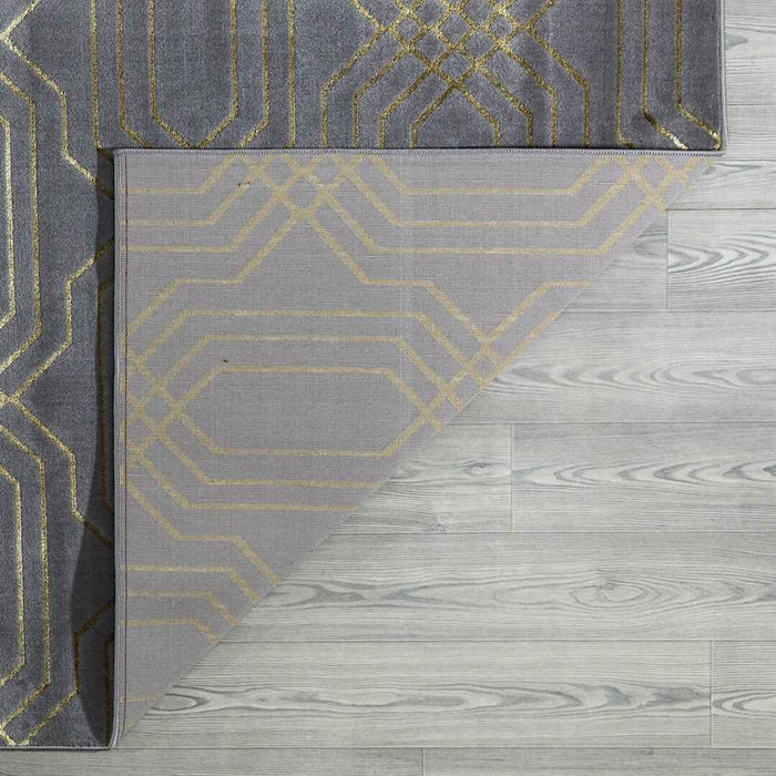 Ritz Geometric Modern Rug Gold & Grey (V2) folded corner homelooks.com
