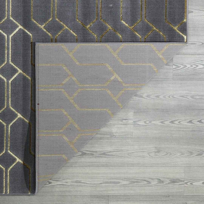 Ritz Geometric Modern Rug Gold & Grey (V3) folded corner homelooks.com