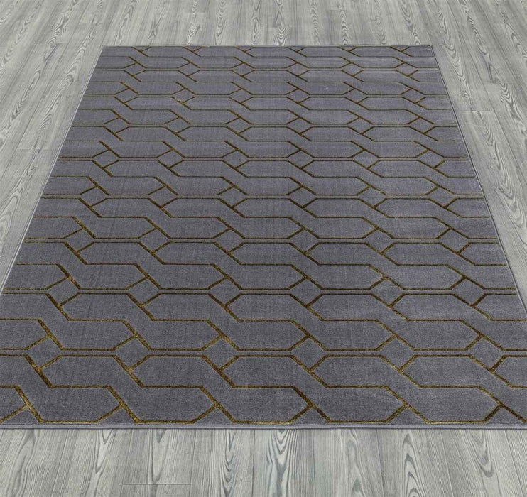 Ritz Geometric Modern Rug Gold & Grey (V3) wooden floor homelooks.com