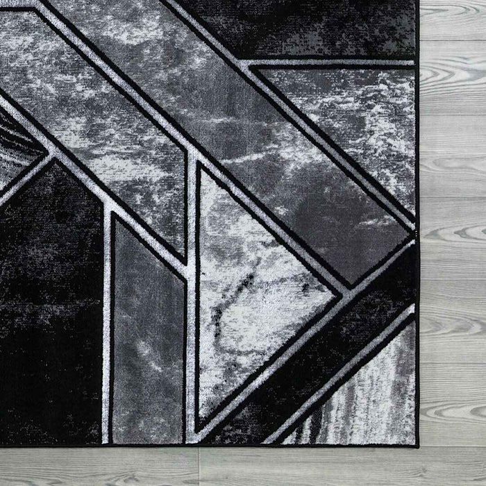 Ritz Geometric Modern Rug Silver & Black corner view homelooks.com