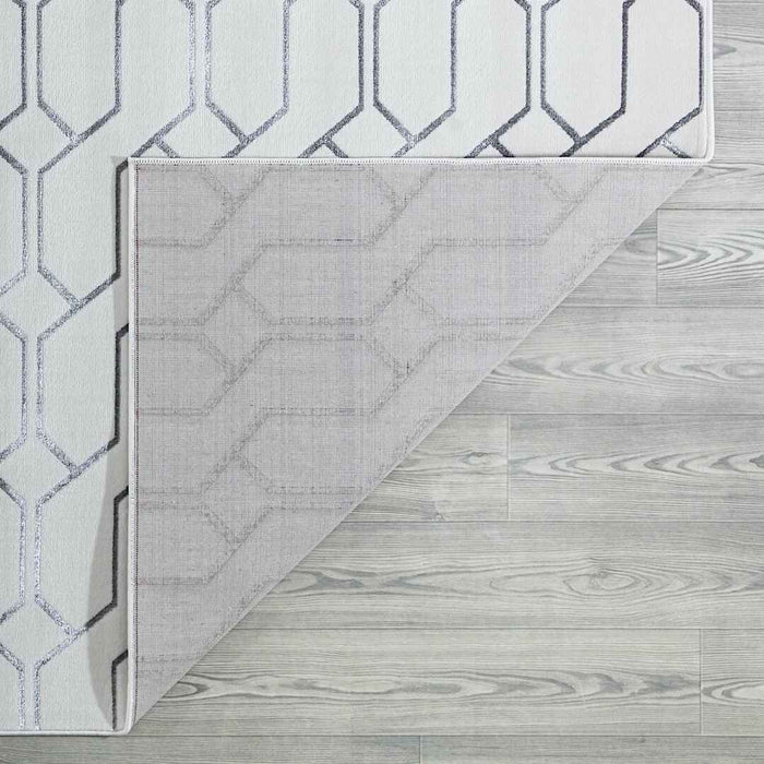 Ritz Geometric Modern Rug Silver & Cream (V2) folded corner homelooks.com