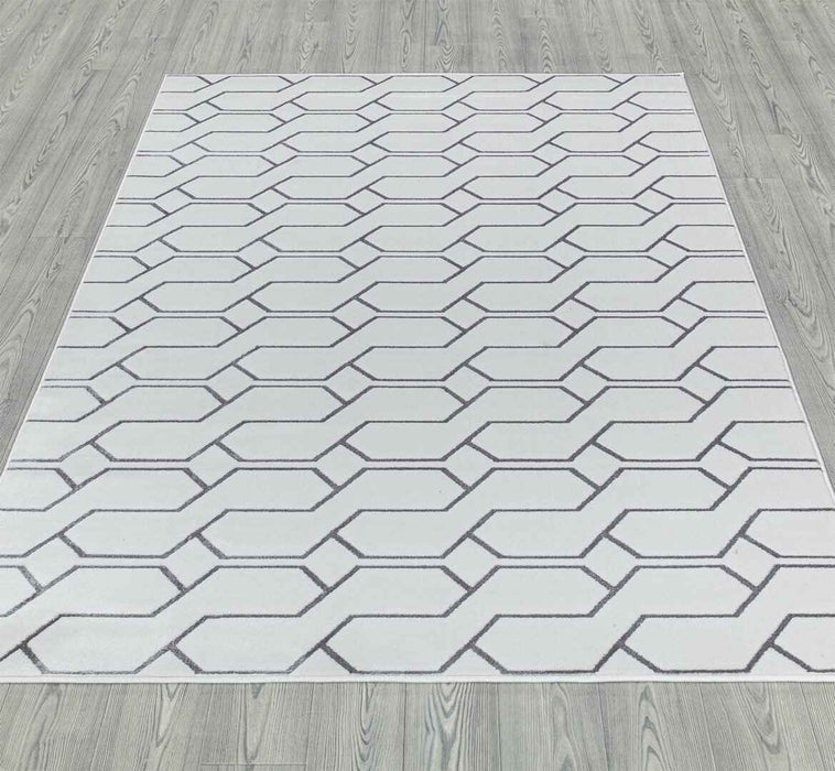 Ritz Geometric Modern Rug Silver & Cream (V2) wooden floor homelooks.com
